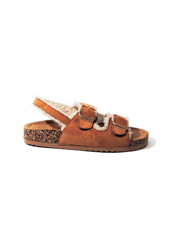 Faux Shearling Lined Buckle Slide Sandals - Picture 3 of 3